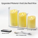 Rechargeable Flameless Candles, Battery Operated LED Candles, Electric Candles with Remote and Timers, Wax-Like Plastic, Ivory, 3Pack, 3" x 4"5" 6", for Home Decor