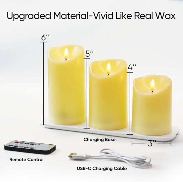 Rechargeable Flameless Candles, Battery Operated LED Candles, Electric Candles with Remote and Timers, Wax-Like Plastic, Ivory, 3Pack, 3" x 4"5" 6", for Home Decor