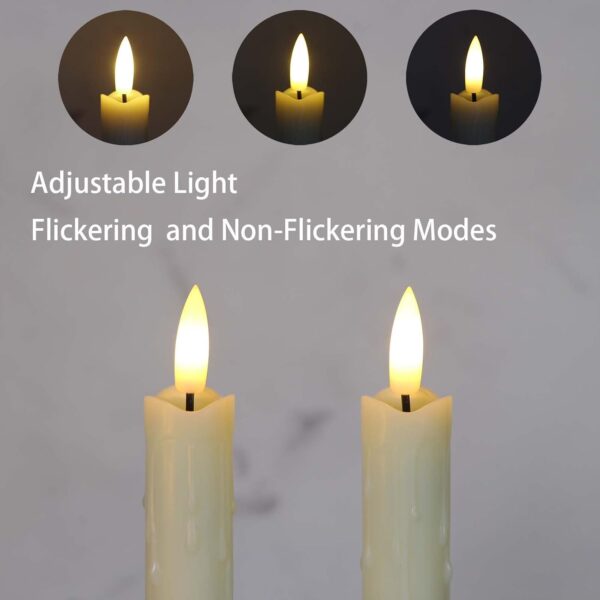 Flameless Flickering Taper Candles Two Remote, 7.5 Inch Ivory Battery Operated LED Window Candles Timer,Set of 6 Plastic 3D-Wick Dripping-Wax Effect Flameless Candlesticks(0.86”Dia,Warm Fire)