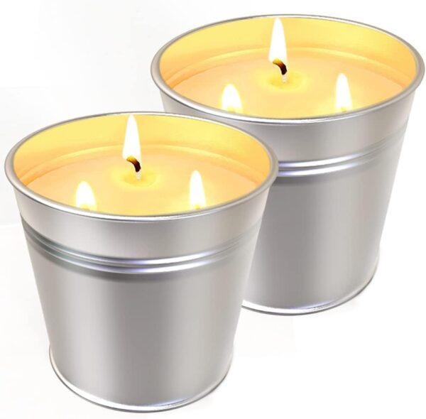 Packs Large Citronella Candles Outdoor Indoor, 3 Wicks Soy Wax Candles for Patio Yard Home, Good for Summer Gift Silver 20oz