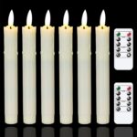 Flameless Flickering Taper Candles Two Remote, 7.5 Inch Ivory Battery Operated LED Window Candles Timer,Set of 6 Plastic 3D-Wick Dripping-Wax Effect Flameless Candlesticks(0.86”Dia,Warm Fire)