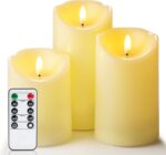 Flickering Flameless Candles, Battery Operated LED Candles, Electric Candles with Remote and Timers, Wax-Like Plastic, Ivory, 3 Pack, 3" x 4",5",6"