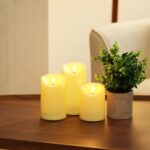 Flickering Flameless Candles, Battery Operated LED Candles, Electric Candles with Remote and Timers, Wax-Like Plastic, Ivory, 3 Pack, 3" x 4",5",6"