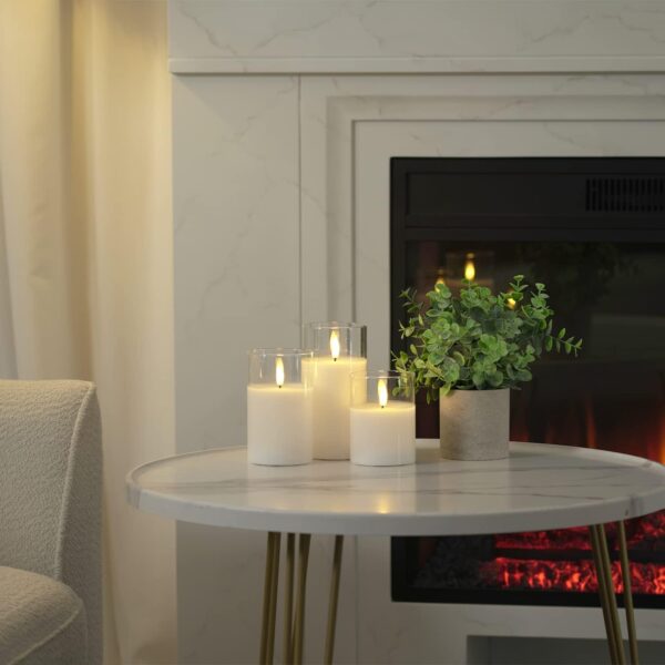 Clear Glass Flameless Candles, Pure White Wax Battery Operated Candles, LED Pillar Candles with Remote Control and Timers, D3 H4 5" 6", Set of 3