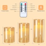 Rechargeable LED Candle Lights Glass Flameless Candles, Flameless Flickering Lights with Remote Control 2/4/6/8-hrs Timer Function, Flickering Candles Set of 3 x H4''/5''/6''' - Warm Yellow