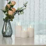 Clear Glass Flameless Candles, Pure White Wax Battery Operated Candles, LED Pillar Candles with Remote Control and Timers, D3 H4 5" 6", Set of 3