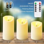 Flickering Flameless Candles, Battery Operated LED Candles, Electric Candles with Remote and Timers, Wax-Like Plastic, Ivory, 3 Pack, 3" x 4",5",6"