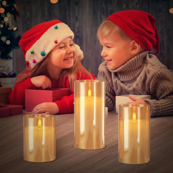 Rechargeable LED Candle Lights Glass Flameless Candles, Flameless Flickering Lights with Remote Control 2/4/6/8-hrs Timer Function, Flickering Candles Set of 3 x H4''/5''/6''' - Warm Yellow