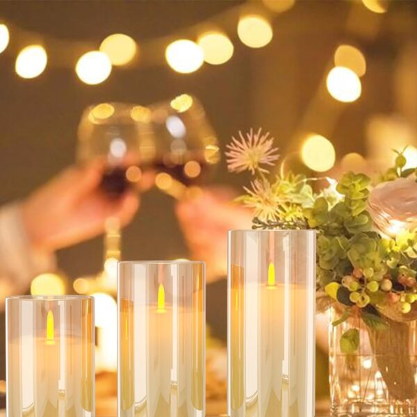 Rechargeable LED Candle Lights Glass Flameless Candles, Flameless Flickering Lights with Remote Control 2/4/6/8-hrs Timer Function, Flickering Candles Set of 3 x H4''/5''/6''' - Warm Yellow