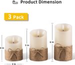 Battery Operated Pillar Real Wax Electric LED Candle Gift Set with Remote Control and Timer, 4" 5" 6" Pack of 3 (Ivory Wax with Hemp Rope)