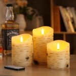 Flameless Candles LED Candles Birch Bark Set of 3 (D 3.25" x H 4" 5" 6") Ivory Real Wax Pillar Battery Operated Candles with LED Flame 10-Key Remote Control and Cycling 24 Hours Timer