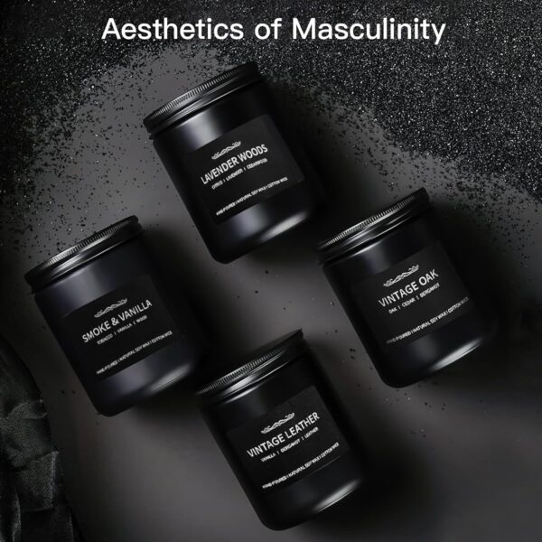 Scented Candles for Men, Scented Candles Set Soy Candles for Home Him,4 Pack Mens Candles Gifts for Men Scents of Leather/Oak/Lavender Wood/Smoke Vanilla