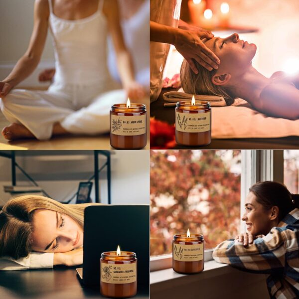 4 Pack 28 Oz Candles Gifts for Women, Large Soy Scented Candles, Lavender Fresh Rose Long Lasting Aromatherapy Amber Candle Set for Women Men Christmas Birthday Thanksgiving
