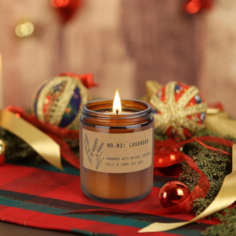 4 Pack 28 Oz Candles Gifts for Women, Large Soy Scented Candles, Lavender Fresh Rose Long Lasting Aromatherapy Amber Candle Set for Women Men Christmas Birthday Thanksgiving