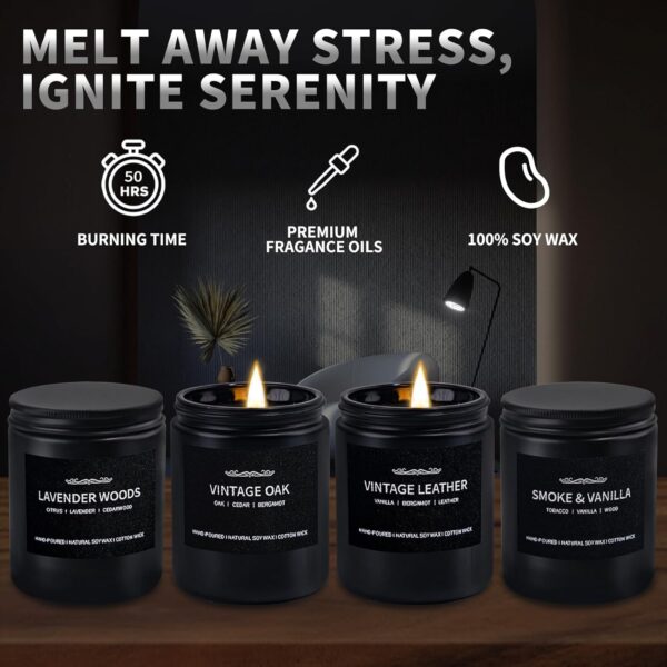 Scented Candles for Men, Scented Candles Set Soy Candles for Home Him,4 Pack Mens Candles Gifts for Men Scents of Leather/Oak/Lavender Wood/Smoke Vanilla