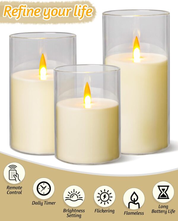 Flameless Candles, LED Candles with Remote Control and Timer, Indestructible 3D Wick Acrylic Battery-Powered Pillar Candles for Romantic Ambiance and Home Décor, Set of 3 (Ivory)