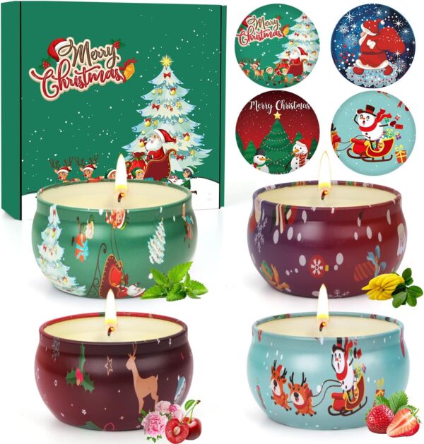 Christmas Scented Candles Gifts Set for Women, 4 Pack Aromatherapy Candle for Home Scented,Small Candles Gift Set,Stocking Stuffers for Coworker Friends Teacher Adults Birthday Party