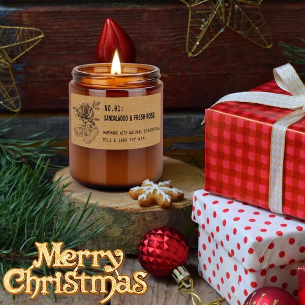 4 Pack 28 Oz Candles Gifts for Women, Large Soy Scented Candles, Lavender Fresh Rose Long Lasting Aromatherapy Amber Candle Set for Women Men Christmas Birthday Thanksgiving