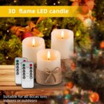Battery Operated Pillar Real Wax Electric LED Candle Gift Set with Remote Control and Timer, 4" 5" 6" Pack of 3 (Ivory Wax with Hemp Rope)