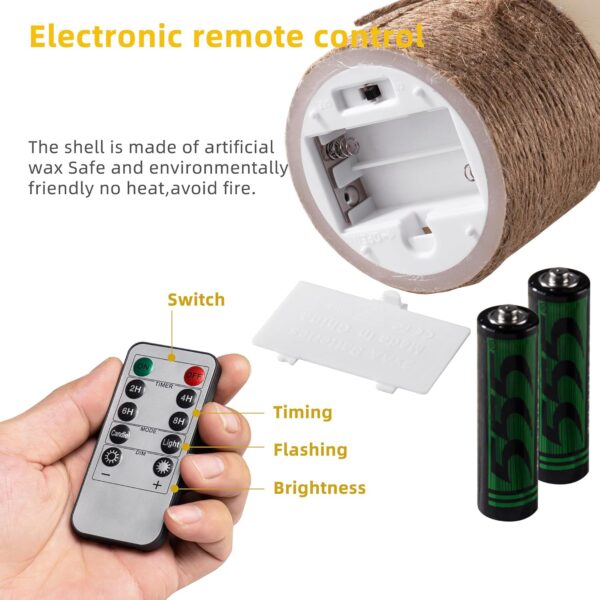 Battery Operated Pillar Real Wax Electric LED Candle Gift Set with Remote Control and Timer, 4" 5" 6" Pack of 3 (Ivory Wax with Hemp Rope)